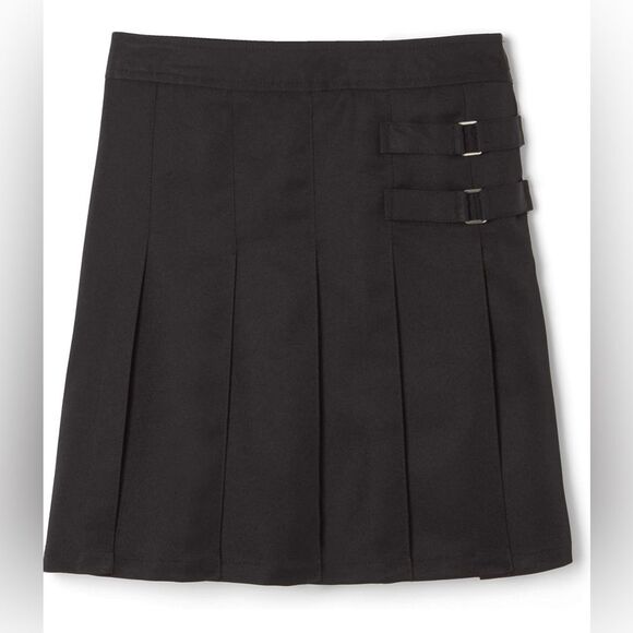 French Toast Girls Adjustable Waist Two-Tab Pleated-Front Scooter Skirt Black 18 - Picture 1 of 11